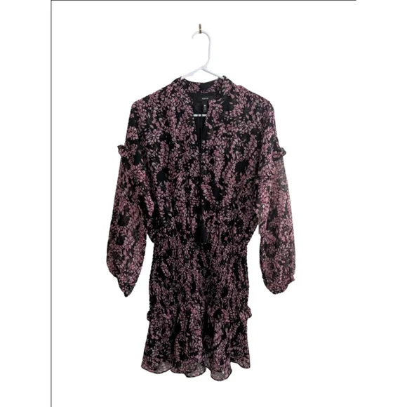 Women's AQUA Black Pink Floral Smocked Mini Dress S - Picture 4 of 9